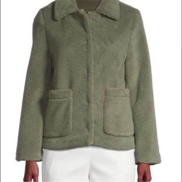 New Rebecca Minkoff Small Green Harley Teddy Jacket Faux Fur - Picture 1 of 5